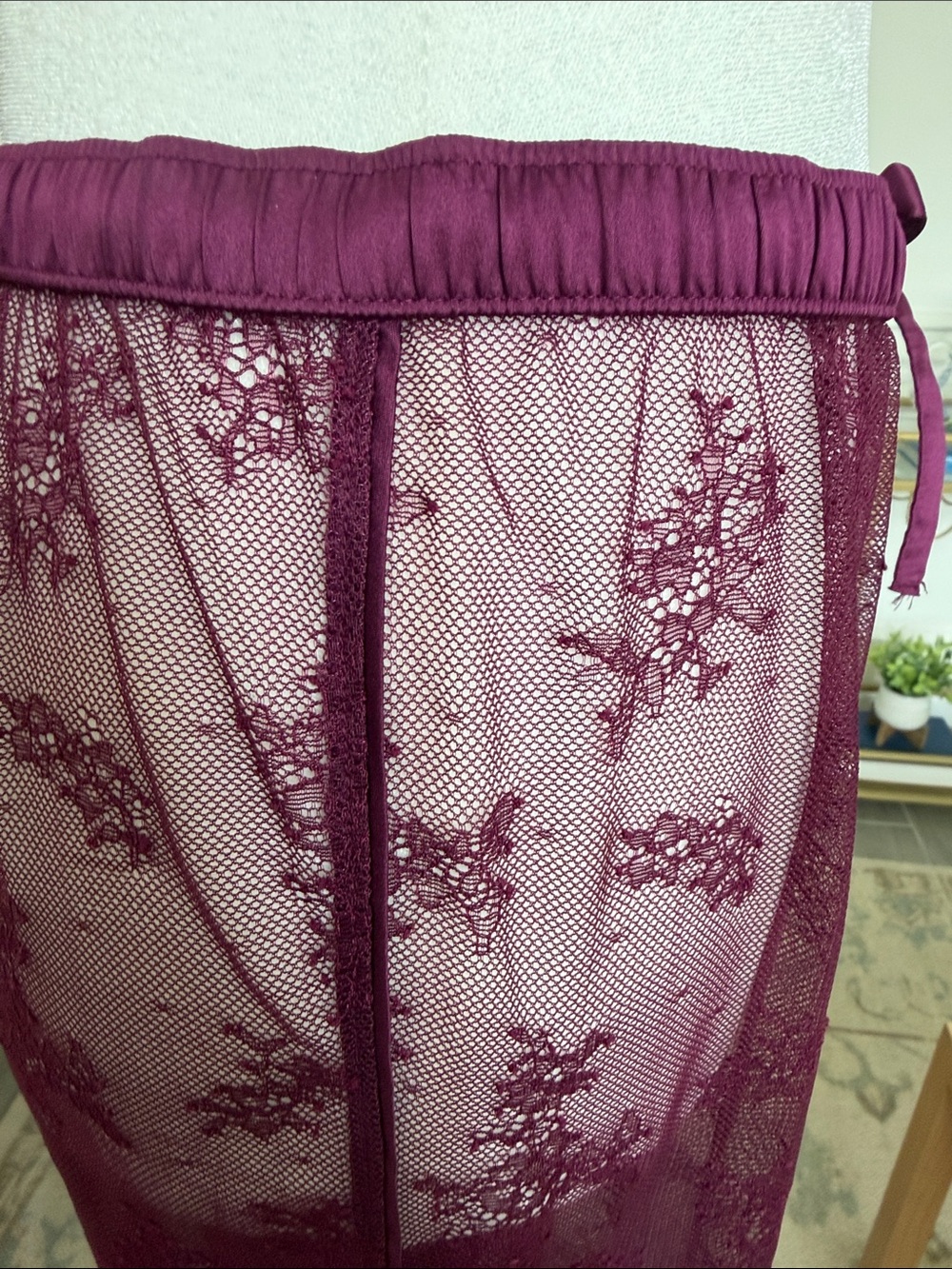 Victoria's Secret Sheer Lace Cover-Up Pants Burgundy Resort Lingerie M - Picture 7 of 13